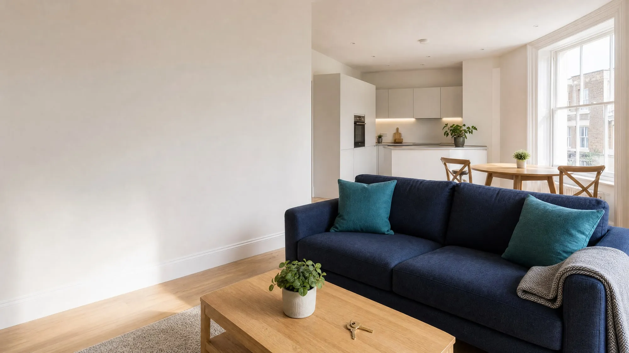 A furnished open-plan living room ready for a guest